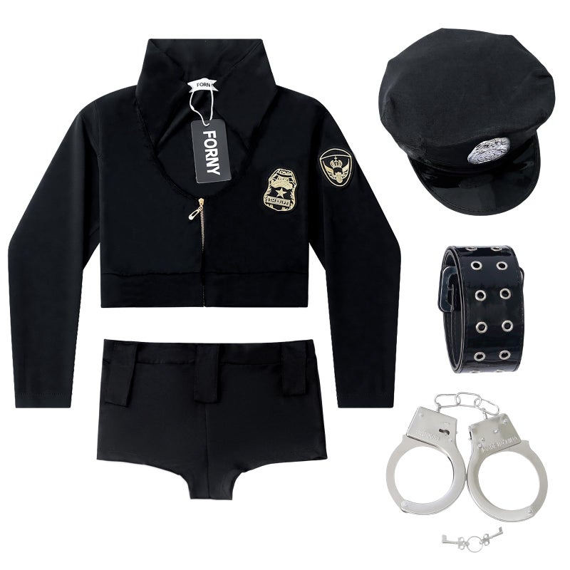 FORNY Women Police Costume Cosplay Cop Uniform Halloween Officer Outfits (style 2) - Image 2