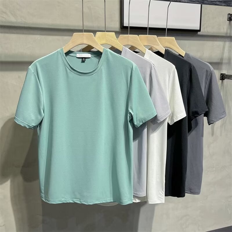 Short-Sleeved Men'S Summer Quick-Drying T-Shirt Sports Men'S Plus Size Clothes Round Neck Youth Casual Solid Color Half Sleeve - Image 3