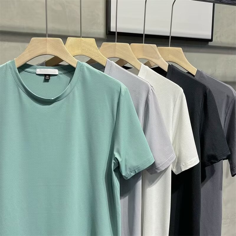Short-Sleeved Men'S Summer Quick-Drying T-Shirt Sports Men'S Plus Size Clothes Round Neck Youth Casual Solid Color Half Sleeve - Image 4
