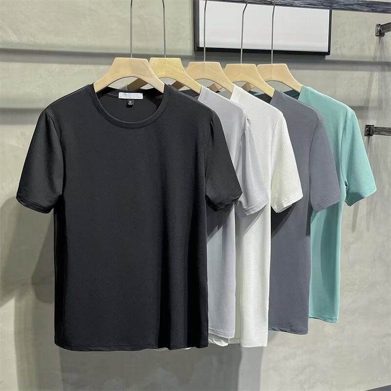 Short-Sleeved Men'S Summer Quick-Drying T-Shirt Sports Men'S Plus Size Clothes Round Neck Youth Casual Solid Color Half Sleeve - Image 5