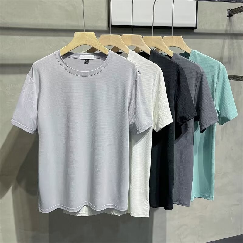 Short-Sleeved Men'S Summer Quick-Drying T-Shirt Sports Men'S Plus Size Clothes Round Neck Youth Casual Solid Color Half Sleeve - Image 2