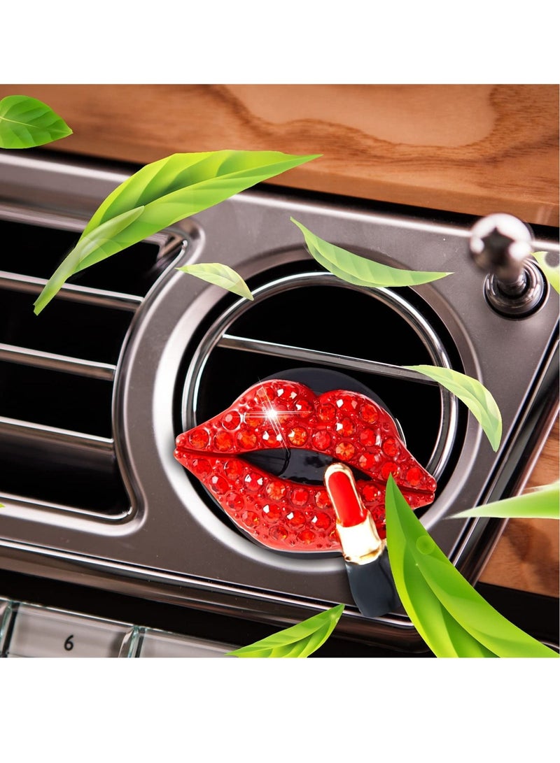 Excefore مشبك فتحة تهوية السيارة، 4 قطع من مشابك فتحة تهوية السيارة ذات الشفاه الحمراء اللامعة، مشبك فتحة تهوية السيارة ذات الشفاه الحمراء، مشبك فتحة تهوية السيارة، إكسسوارات ماسية مزخرفة - Image 3