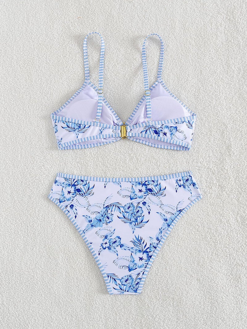 Tainehs Women's Two Piece Bikini Sets O Ring Front Top Ditsy Floral Triangle Swimsuits Cheeky Bathing Suit - Image 5