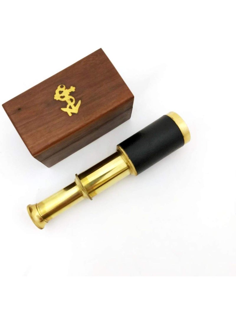 U.K MART UK MART 6 Inch Brass Handmade Telescope With Wooden Box  - Image 1