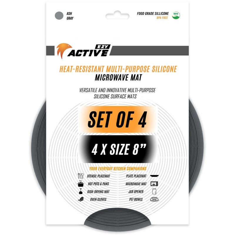 EZY ACTIVE EZY ACTIVE Multi Use Silicone Mat Microwave Trivet, Bowl Holder, Hot Pot Holder Set of 4 Grey Size 8 in  - Image 1