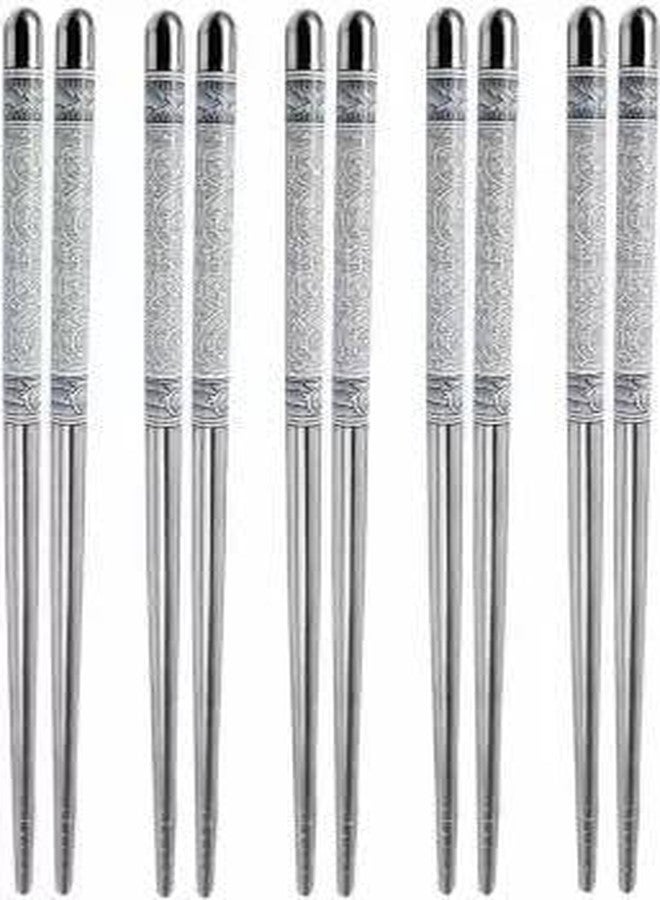 Bekner Eating, Training, Decorative Stainless Steel Korean, Vietnamese Chopstick (Silver Pack of 10) - Image 1