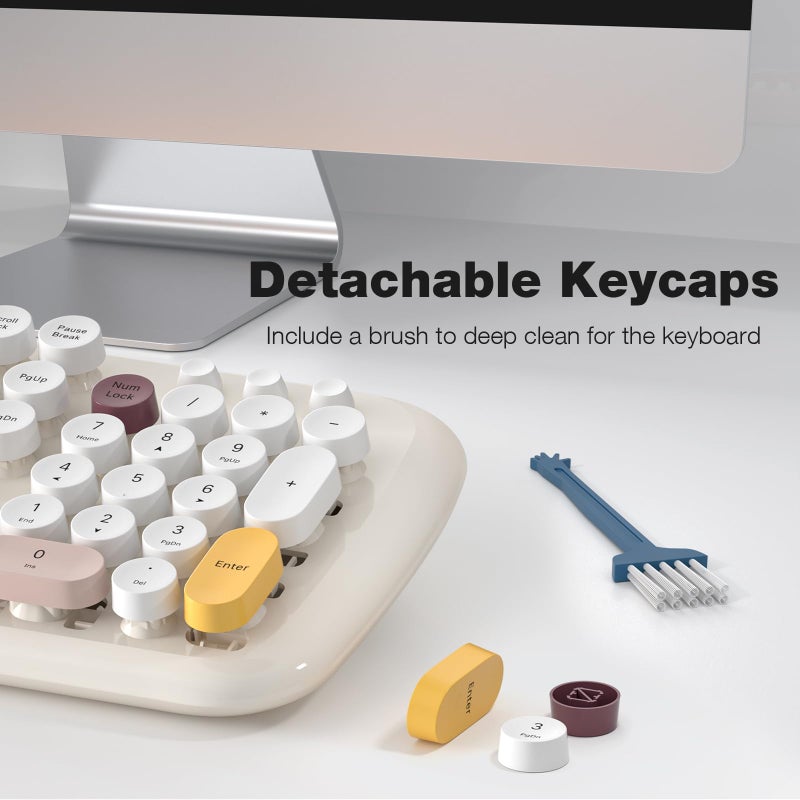 MOWUX Wireless Keyboard and Mouse Combo for Windows, MOWUX 2.4G Full-Sized External Cordless Computer Keyboard, Compact Mouse, 8 Multimedia and Shortcut Keys, for PC, Laptop - Off White Colorful - Image 5