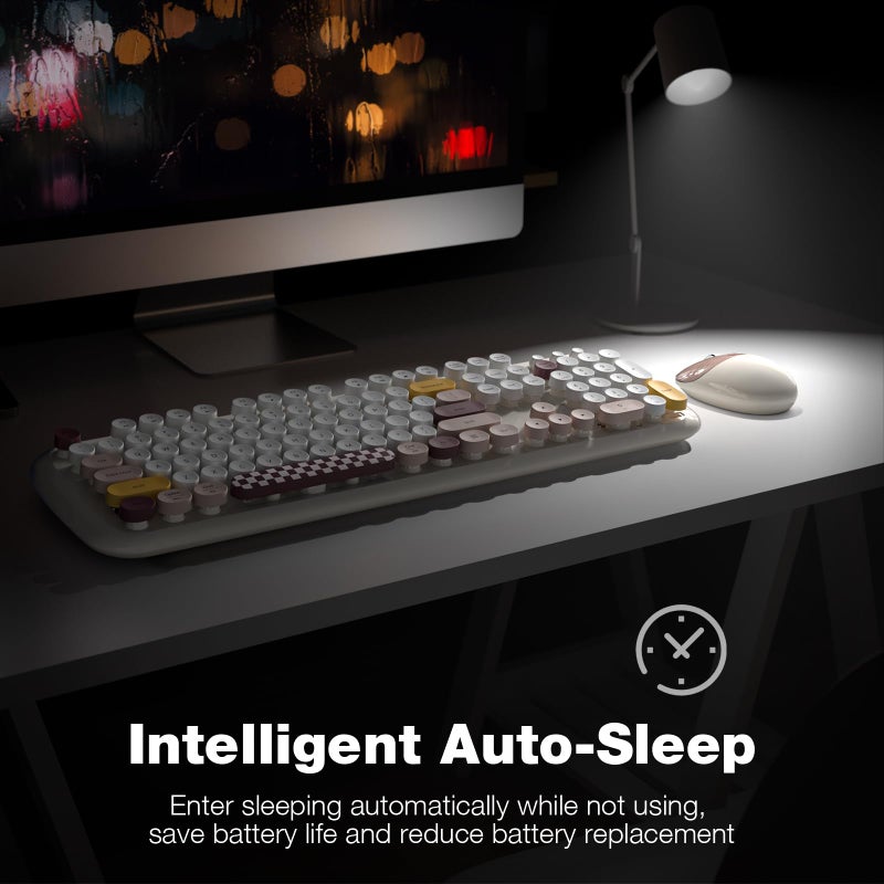 MOWUX Wireless Keyboard and Mouse Combo for Windows, MOWUX 2.4G Full-Sized External Cordless Computer Keyboard, Compact Mouse, 8 Multimedia and Shortcut Keys, for PC, Laptop - Off White Colorful - Image 4