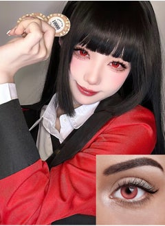 Magic Pop Red Kakegurui Jabami Yumeko Yearly Colored Contact Lenses, Unisex Cosmetic Cosplay Contact Lenses, Enlargement Collection, Light Red, With Case