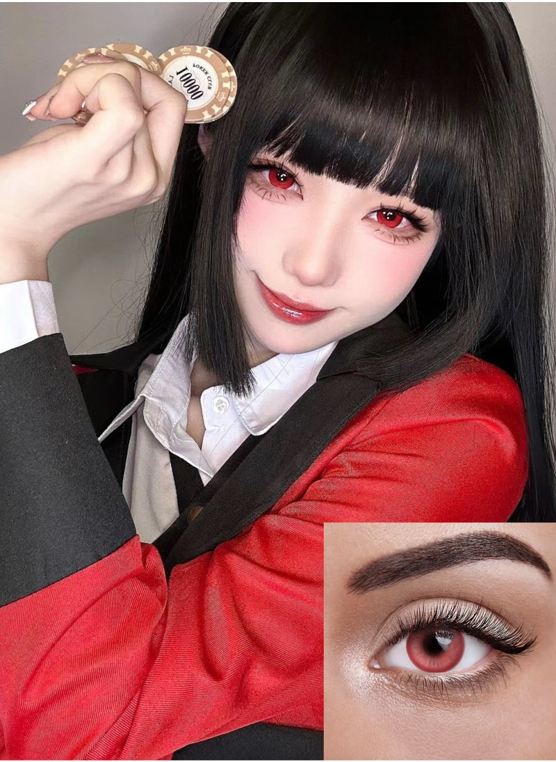 Unibling - Magic Pop Red Kakegurui Jabami Yumeko Yearly Colored Contact Lenses, Unisex Cosmetic Cosplay Contact Lenses, Enlargement Collection, Light Red, With Case - Image 1