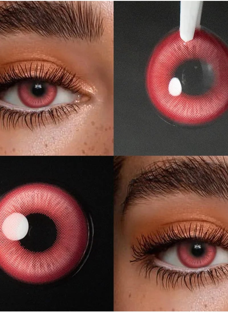 Unibling - Magic Pop Red Kakegurui Jabami Yumeko Yearly Colored Contact Lenses, Unisex Cosmetic Cosplay Contact Lenses, Enlargement Collection, Light Red, With Case - Image 1