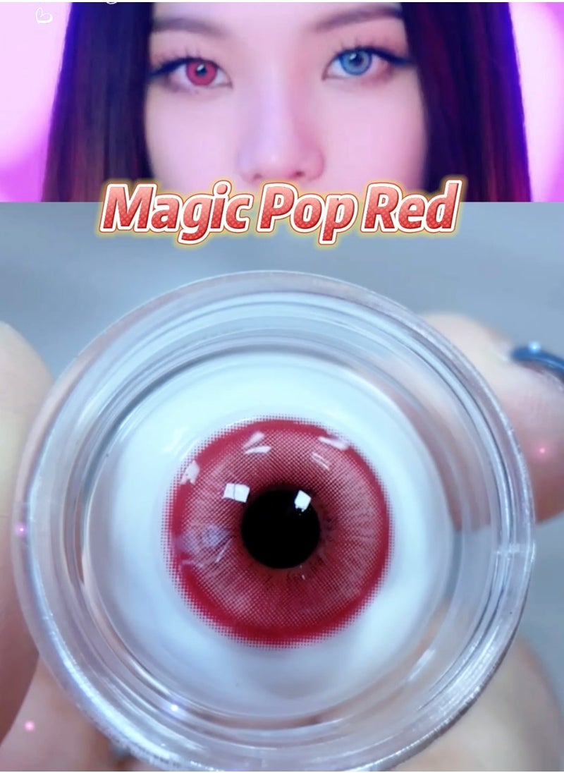 Unibling - Magic Pop Red Kakegurui Jabami Yumeko Yearly Colored Contact Lenses, Unisex Cosmetic Cosplay Contact Lenses, Enlargement Collection, Light Red, With Case - Image 1