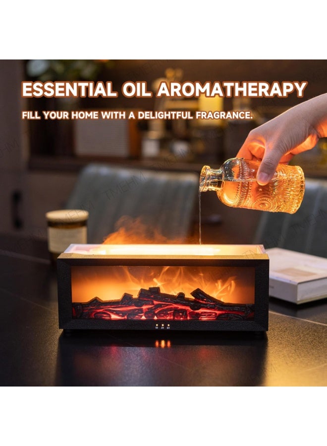 فيريكس مرطب هواء على شكل مدفأة، موزع زيوت عطرية بالموجات فوق الصوتية مع مصباح LED بسبعة ألوان، مؤقت، تأثير محاكاة اللهب، صانع ضباب عطري فائق الهدوء للمنزل وغرفة النوم والمكتب واليوغا (أسود) - Image 2