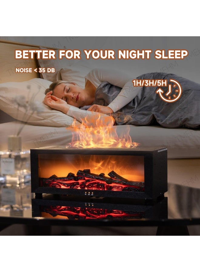 فيريكس مرطب هواء على شكل مدفأة، موزع زيوت عطرية بالموجات فوق الصوتية مع مصباح LED بسبعة ألوان، مؤقت، تأثير محاكاة اللهب، صانع ضباب عطري فائق الهدوء للمنزل وغرفة النوم والمكتب واليوغا (أسود) - Image 3