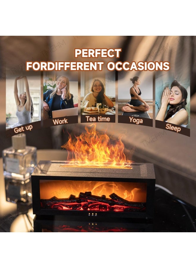 فيريكس مرطب هواء على شكل مدفأة، موزع زيوت عطرية بالموجات فوق الصوتية مع مصباح LED بسبعة ألوان، مؤقت، تأثير محاكاة اللهب، صانع ضباب عطري فائق الهدوء للمنزل وغرفة النوم والمكتب واليوغا (أسود) - Image 4