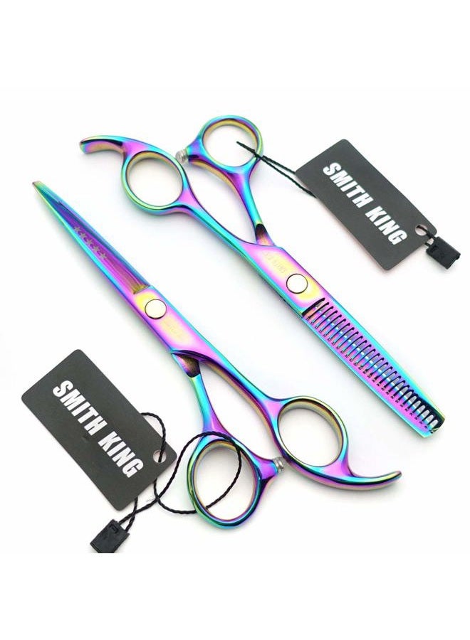 Smithking 5.5 Inches Hair Cutting Scissors Set with Razor Combs Lether Scissors Case,Hair Cutting Shears Hair Thinning Shears for Personal and Professional (Raibow) - Image 3