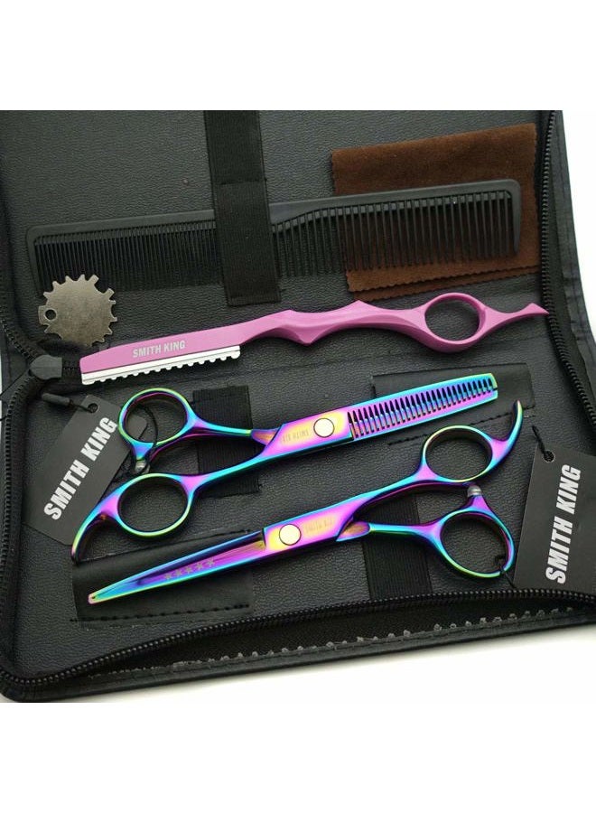 Smithking 5.5 Inches Hair Cutting Scissors Set with Razor Combs Lether Scissors Case,Hair Cutting Shears Hair Thinning Shears for Personal and Professional (Raibow) - Image 2