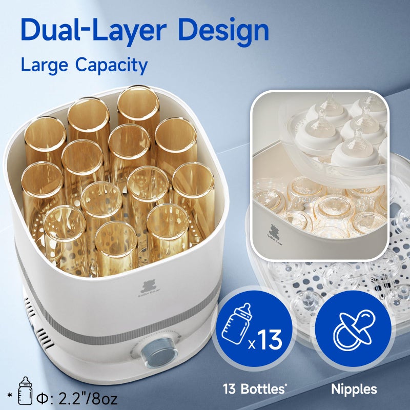 Snow Bear Baby Bottle Sterilizer and Dryer, 6-in-1 Electric Steam Bottle Sterilizer for Baby Bottle & Pacifiers, Breast Pump Parts, Large Capacity 13 Bottles, Fast Drying, Easy to Clean - Image 5