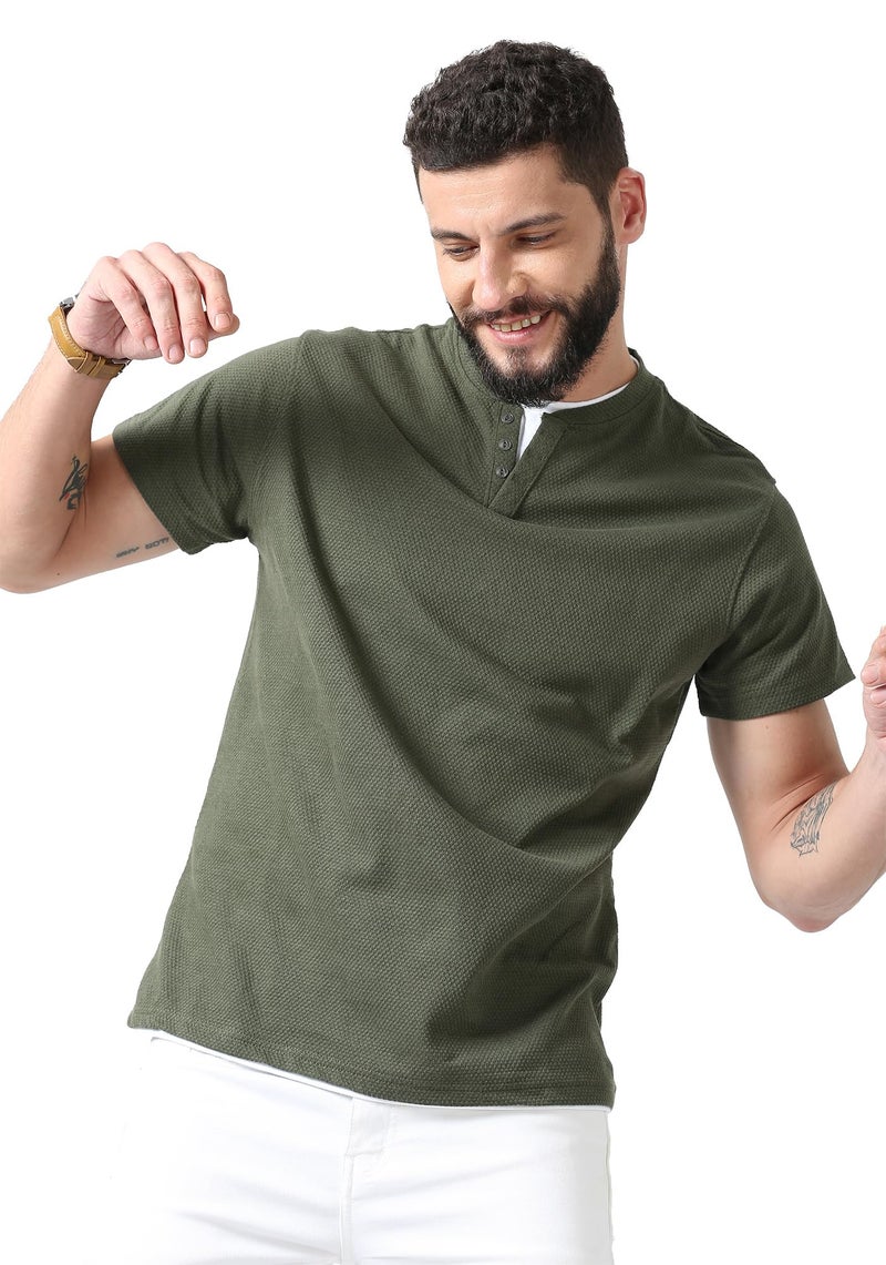 fanideaz Branded Premium Men's Half Sleeve Popcorn Regular Fit Tshirt_Olive_2Xl - Image 2