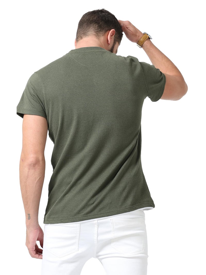 fanideaz Branded Premium Men's Half Sleeve Popcorn Regular Fit Tshirt_Olive_2Xl - Image 5