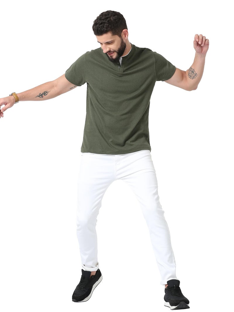 fanideaz Branded Premium Men's Half Sleeve Popcorn Regular Fit Tshirt_Olive_2Xl - Image 3