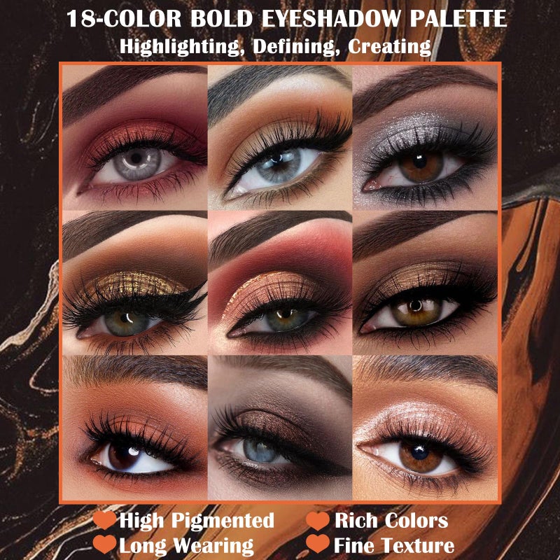 Prism Makeup Matte Eyeshadow Palette Pro 18 Colors Pigmented Shimmer Glitter Eye Shadow Palette, Long Lasting Waterproof Smokey Powder Cosmetics Halloween Makeup Kit (01# Seductress) - Image 5