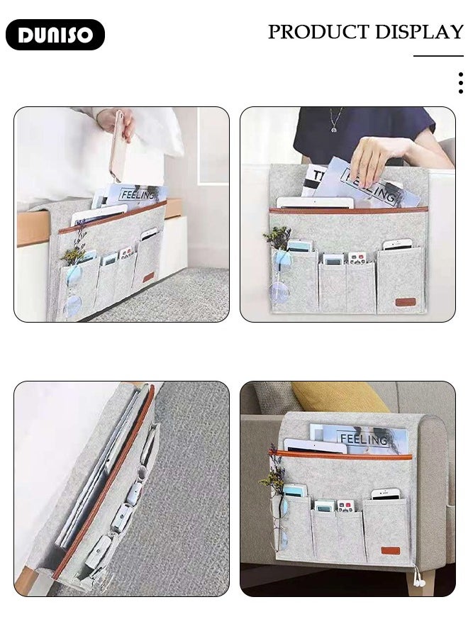 DUNISO Sofa Armrest Organizer with Cup Holder Tray Chair Arm TV Remote Holder for Recliner Couch Armchair Caddy Bedside Storage Pockets Bag for Cellphone Tablet Book Magazines Drinks Holder Pouch  - Image 5