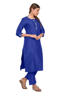 ريارا كورتي نسائي أزرق ملكي مع بنطلون 3/4 كم طقم كورتا بانت حرير فني (تفتا عادي) مقاس L  - Image 2