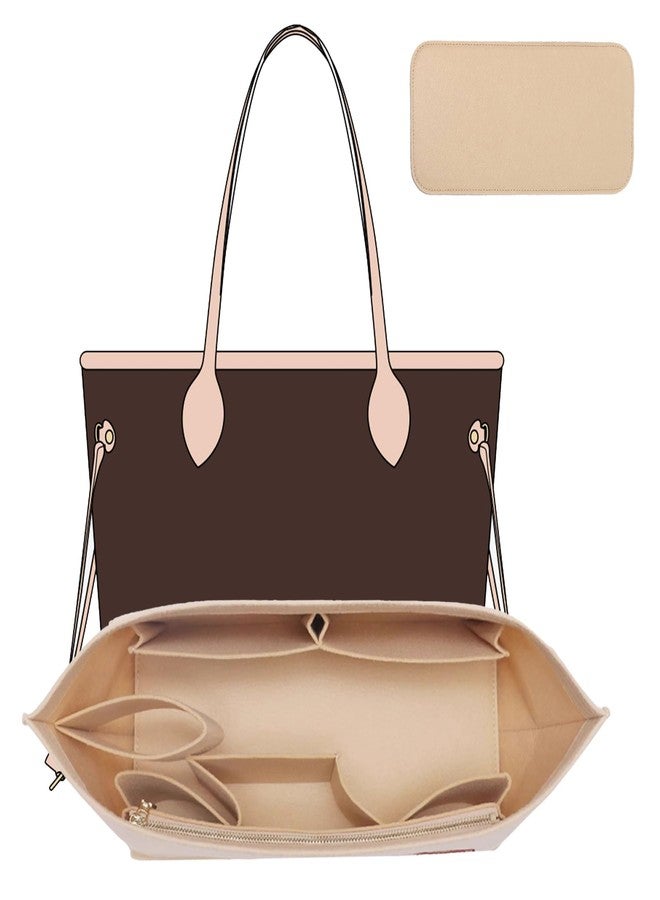 OAikor Tote Bag Organizer Insert with Base Shaper,Felt Purse Organizer Insert Compatible with lv Neverfull MM Organizer,C.oach City 33, Speedy 30, G.oyard PM and More, Purse Divider for Bags,Beige/L - Image 1