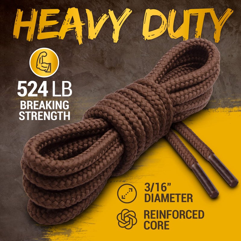 Miscly Round Boot Laces [1 Pair] Heavy Duty and Durable Shoelaces for Boots, Work Boots & Hiking Shoes (Brown, 54 inches (137 cm)) - Image 5
