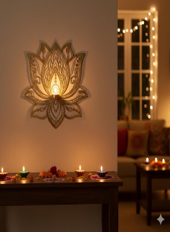 ALCU Wall Hanging Lotus Candle Stand - Elegant Metal Lotus Design for Tealight & Votive Candles | Stunning Home Décor Accent for Living Rooms, Bedrooms, and Meditation Spaces - Image 1