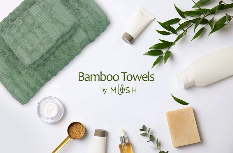 Mush Bamboo Towel: Ultra Soft, Absorbent - 600 GSM 6 Piece Couple Set (Cream & Green, 2) - Image 4