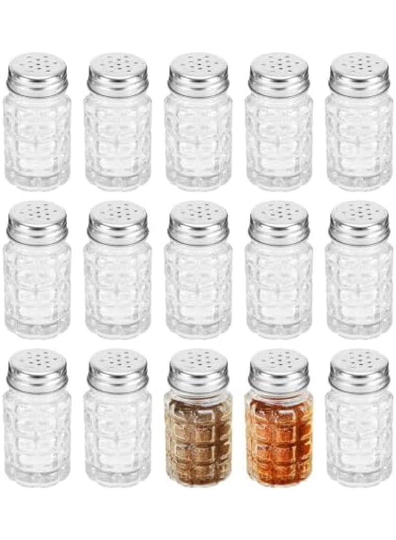 Luckam 16 Pack Retro Glass Salt and Pepper Shakers Set - 2oz Vintage Style Spice Jars with Stainless Steel Lids, Textured Bubble Design for Kitchen, Restaurant, Wedding & Travel (3" Tall) - Image 1