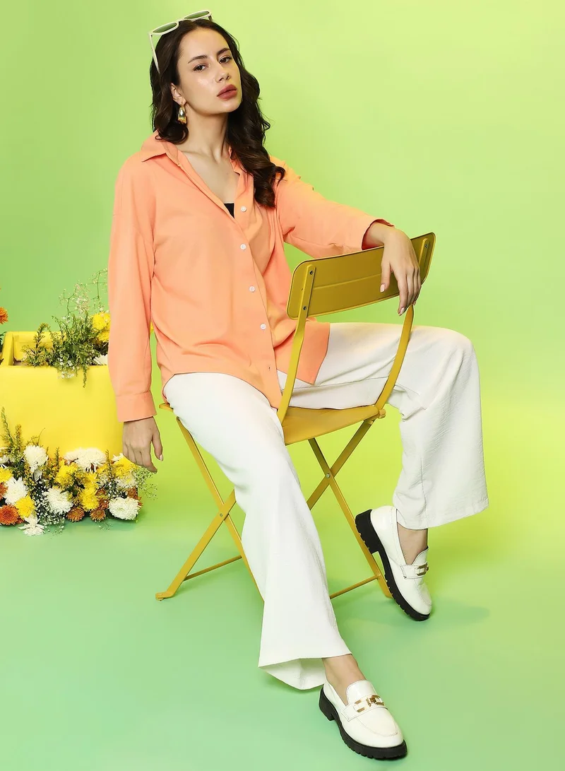 Pinacolada  Women's Cantalope Orange Solid Oversized Shirt for Women | Best Price UAE