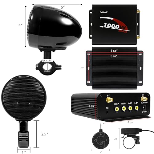 GoHawk Motorcycle Speakers Bluetooth 4 Inch Waterproof Radio Audio System and 1000W Amplifier AUX USB SD FM Radio, Great for Use with ATVs/Motorcycles, 12 Volt Vehicles - Image 4