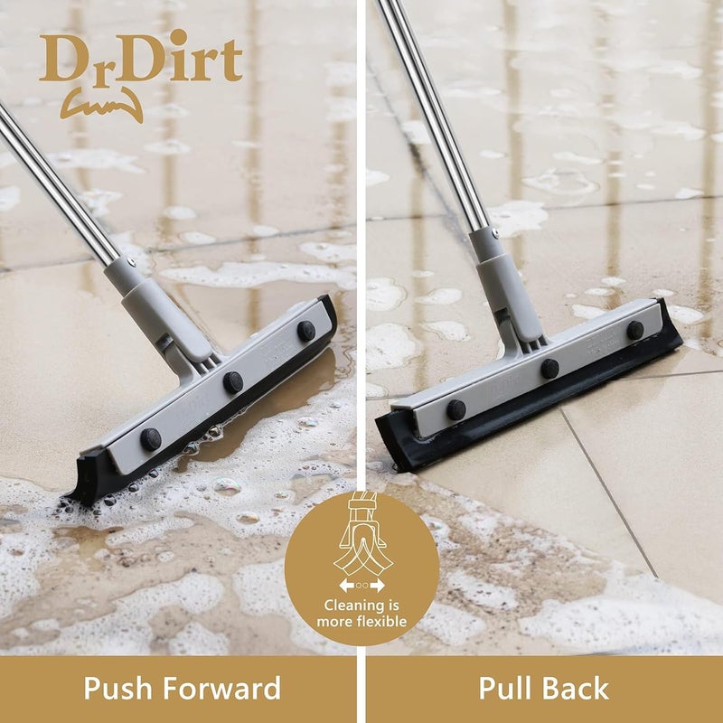 DrDirt 35 cm 13.8" Floor Squeegee for Wet Areas with 3-Section Stainless Steel Extension Handle, Replaceable Foam Rubber Blade, Ideal for Bathroom, Kitchen, Pet Hair - Image 4