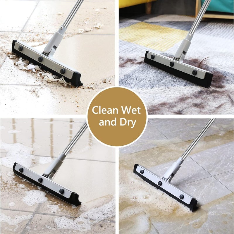 DrDirt 35 cm 13.8" Floor Squeegee for Wet Areas with 3-Section Stainless Steel Extension Handle, Replaceable Foam Rubber Blade, Ideal for Bathroom, Kitchen, Pet Hair - Image 3