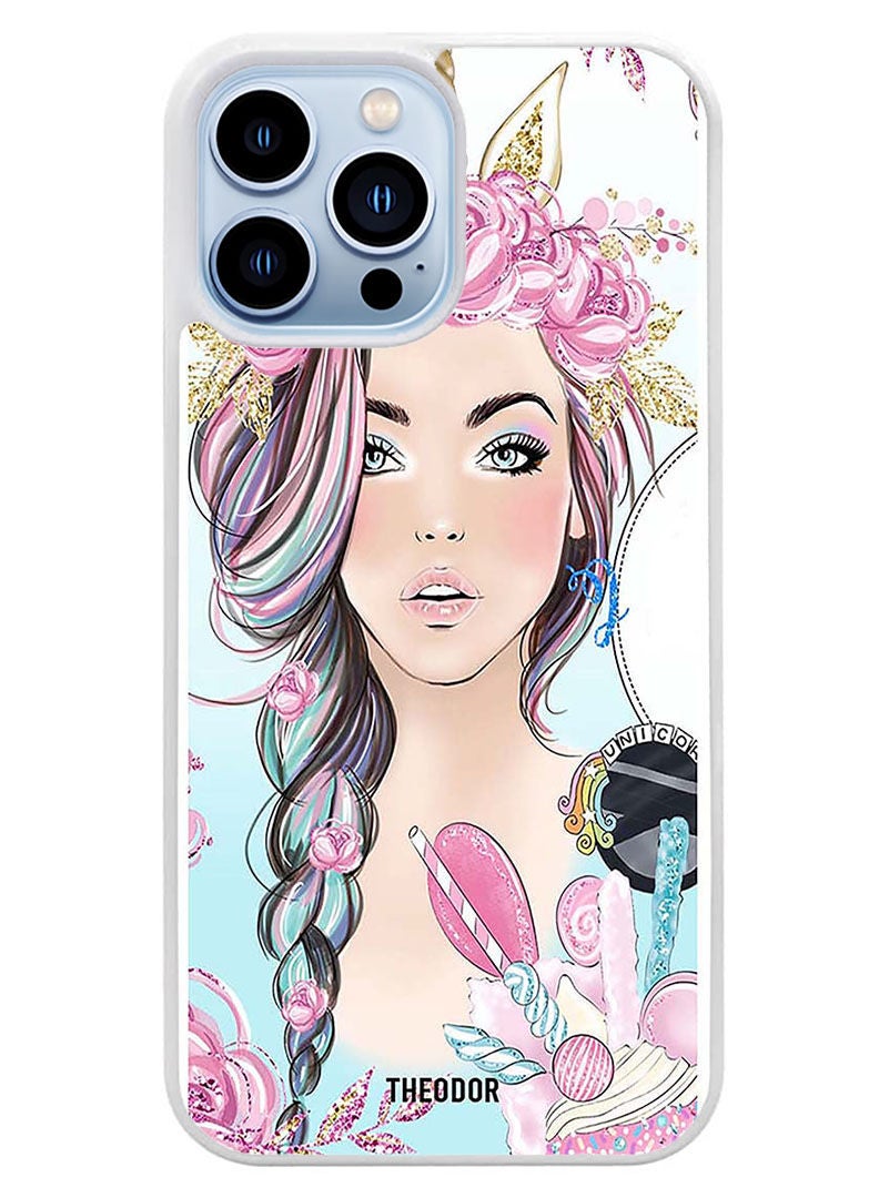 Theodor Protective Case Cover For APPLE IPHONE 14 Pro Unicorn Girl (White Bumper) - Image 1