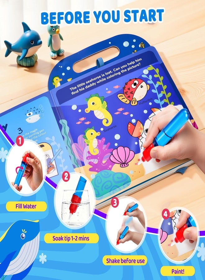 JoyCat Ocean Water Coloring Book for Toddlers 3-5, Reusable No-Mess Water Painting Book with Water Pen, 13 Activity Pages, Travel Toy Gift for Boys & Girls - Image 2