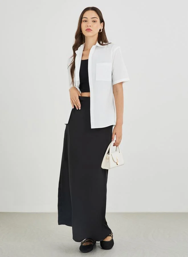 تايك تو Take Two Solid Short Sleeve Oversized Shirt