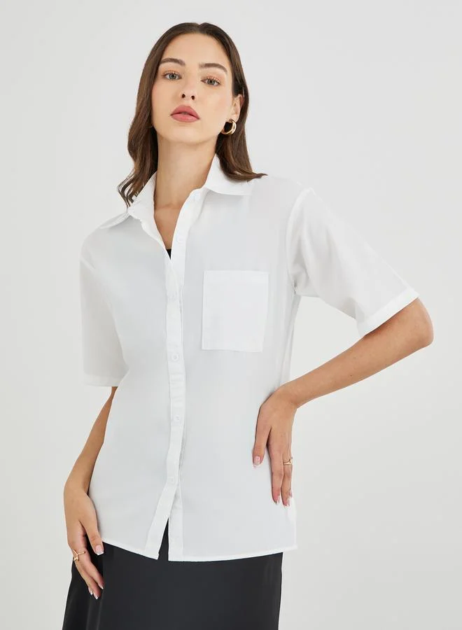 Styli Styli Solid Short Sleeve Oversized Shirt