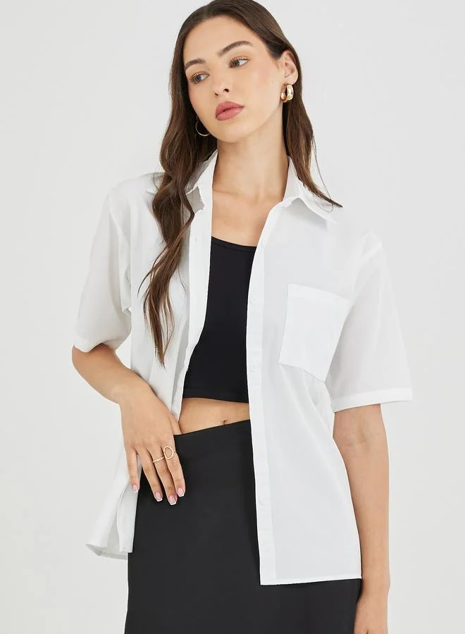 تايك تو قميص أوفر سايز بأكمام قصيرة بلون سادة