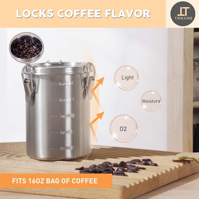 Tanjiae Compact Stainless Steel 100% Airtight Canisters Sets for Small Kitchens | Metal Food Storage Containers with Lids Sealed - Keep Flour, Sugar, Coffee, Tea Fresh for Months (18+35+56 fl oz) - Image 3