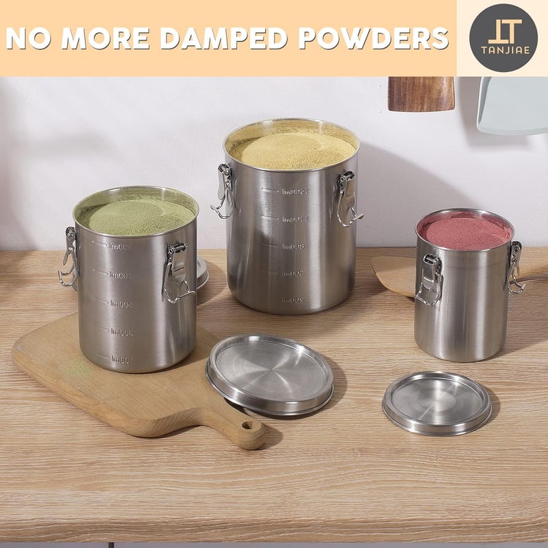Tanjiae Compact Stainless Steel 100% Airtight Canisters Sets for Small Kitchens | Metal Food Storage Containers with Lids Sealed - Keep Flour, Sugar, Coffee, Tea Fresh for Months (18+35+56 fl oz) - Image 5