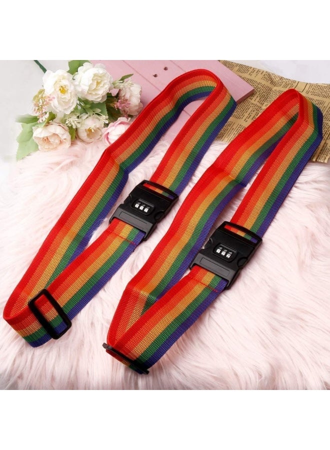 Premify (Set Of 2) Rainbow Color Adjustable Luggage Straps With 3-Digit Combination Lock, Heavy Duty Non-Slip Strap Travel Baggage Belt For Suitcase Safety, 80-Inch, Bag Organizer  - Image 4