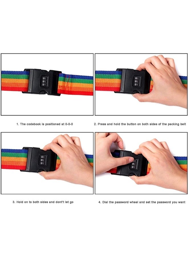 Premify (Set Of 2) Rainbow Color Adjustable Luggage Straps With 3-Digit Combination Lock, Heavy Duty Non-Slip Strap Travel Baggage Belt For Suitcase Safety, 80-Inch, Bag Organizer  - Image 2