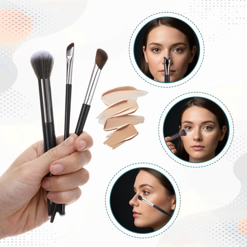 Zelphvt 3 Pcs Sculpting Dual-End Nose Brush, 2-in-1 Nose Contour Brush Angled Makeup Brushes Blush Brushes for Sculpting and Defining Contour - Image 4