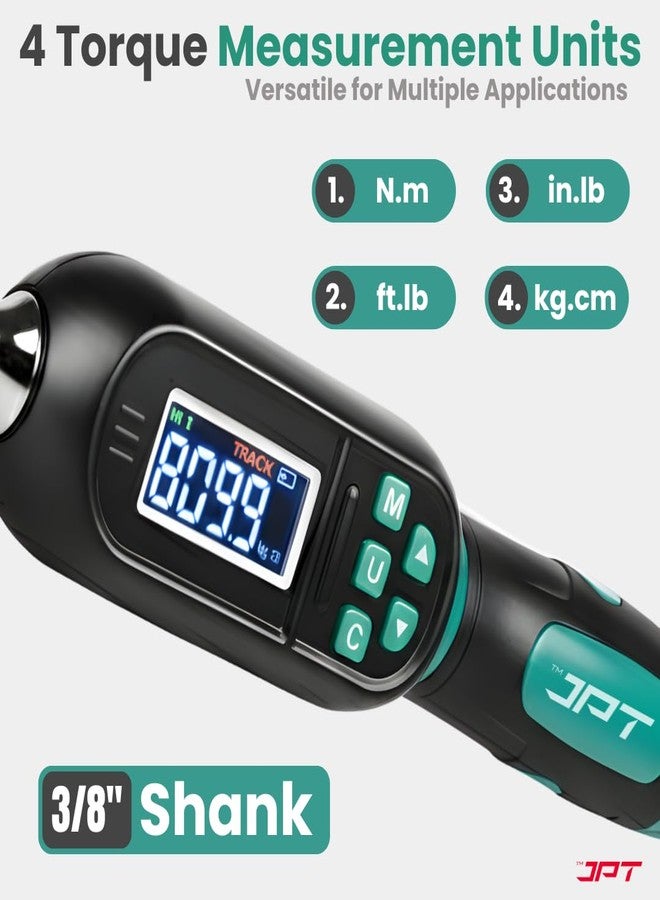 JPT مفتاح عزم الدوران الرقمي JPT، محرك 3/8 بوصة | نطاق 3-60 نيوتن متر | دقة عالية مع مؤشر LED وتنبيه صوتي | وضع الذروة والتتبع | شاشة عرض متعددة الوحدات للاستخدام في السيارات والدراجات النارية - Image 4