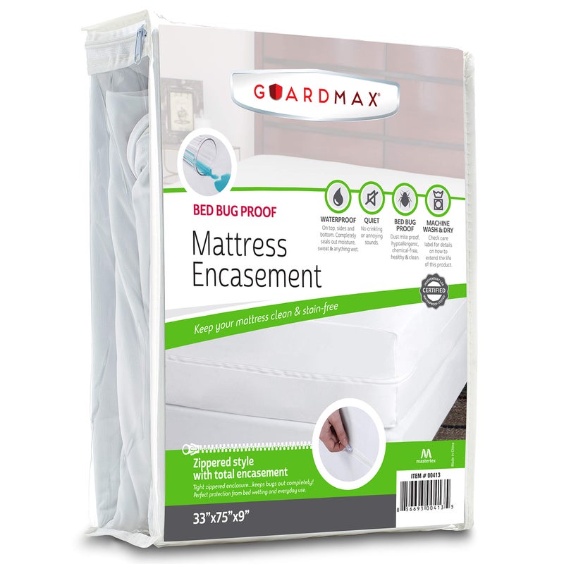 Guardmax Zippered Mattress Encasement - Cot Size - 100% Waterproof Mattress Protector - Bed Bug Mattress Cover Protects Against Bed Bugs  Dust  and Dirt - Soft  Breatheable  & Hypoallergenic
