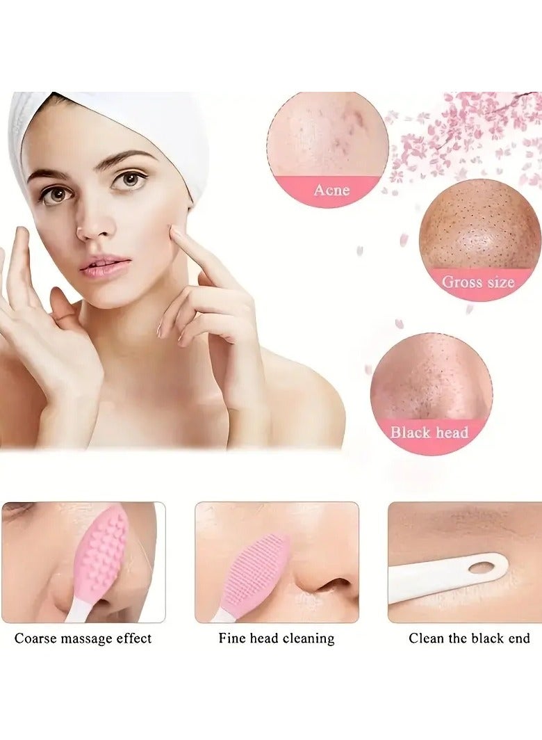 ORiTi 4 PCS Silicone Nose Brush Clean to Black Head Brush Double Sided Soft Exfoliating Brush DIY Facial Skin Care Cleaning Rough Massage Tool - MIX COLOR - Image 2